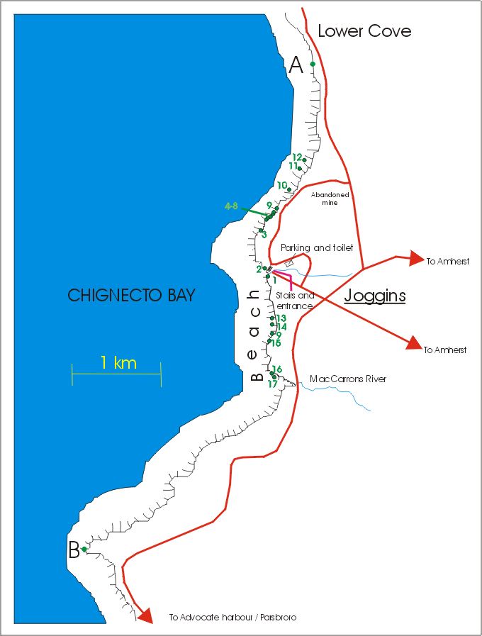 Map of Joggins fossil cliffs