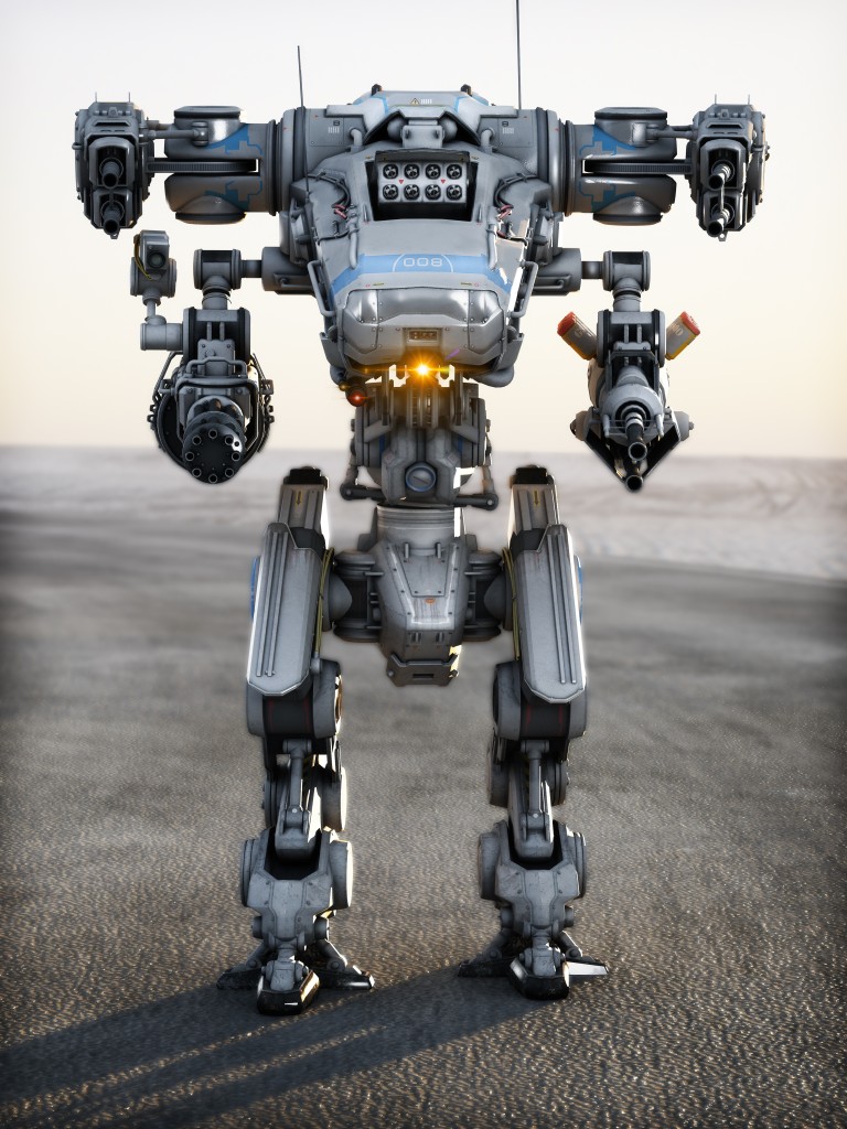 Robot Futuristic Mech weapon with full array of guns pointed IanJuby
